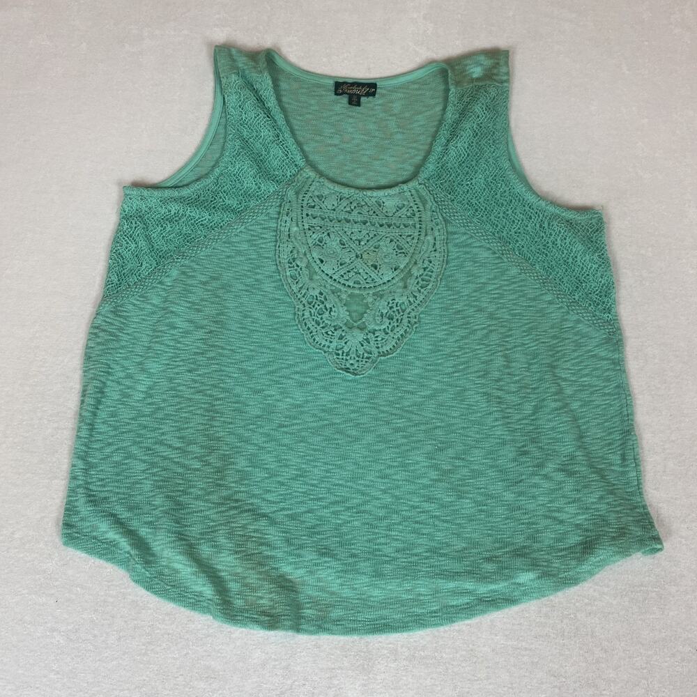 Y2K Famous Crochet Eyelet Scoop Boho Lightweight Seafoam Green Plus Size Top